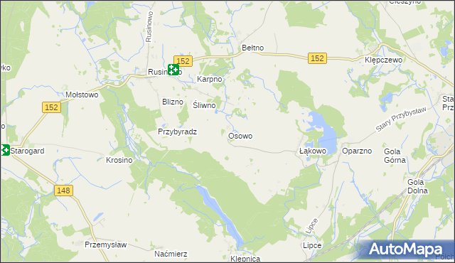 mapa Osowo gmina Świdwin, Osowo gmina Świdwin na mapie Targeo