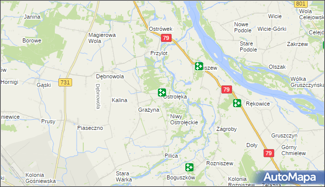 mapa Ostrołęka gmina Warka, Ostrołęka gmina Warka na mapie Targeo