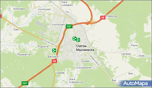 mapa Ostrów Mazowiecka, Ostrów Mazowiecka na mapie Targeo