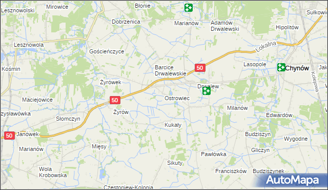 mapa Ostrowiec gmina Chynów, Ostrowiec gmina Chynów na mapie Targeo
