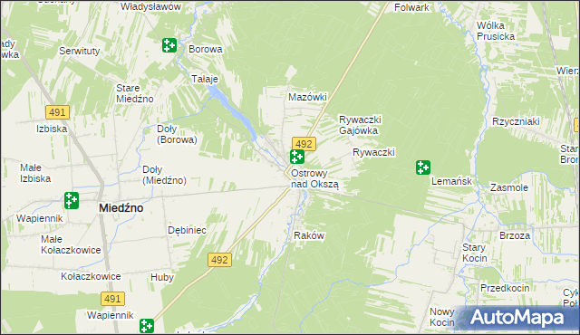 mapa Ostrowy nad Okszą, Ostrowy nad Okszą na mapie Targeo