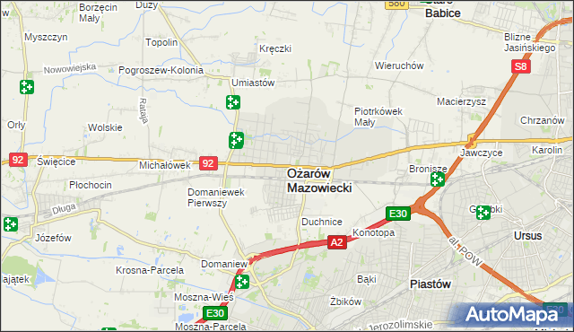 mapa Ożarów Mazowiecki, Ożarów Mazowiecki na mapie Targeo