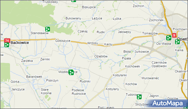 mapa Oziębłów, Oziębłów na mapie Targeo
