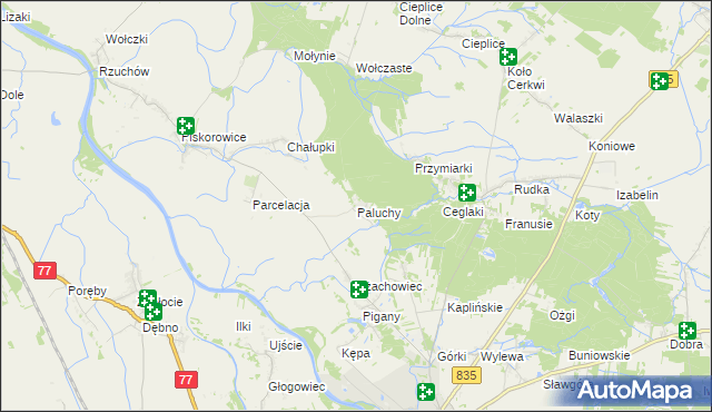 mapa Paluchy, Paluchy na mapie Targeo