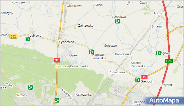 mapa Papowo Toruńskie, Papowo Toruńskie na mapie Targeo