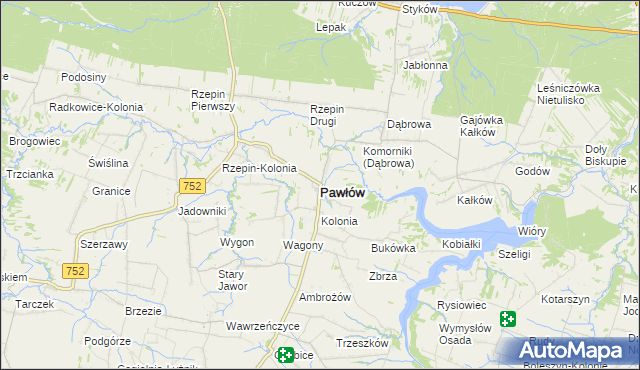 mapa Pawłów powiat starachowicki, Pawłów powiat starachowicki na mapie Targeo