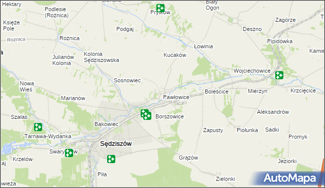 mapa Pawłowice gmina Sędziszów, Pawłowice gmina Sędziszów na mapie Targeo