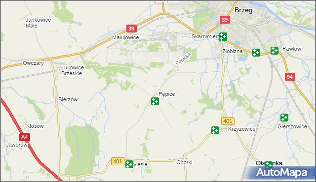 mapa Pępice gmina Skarbimierz, Pępice gmina Skarbimierz na mapie Targeo