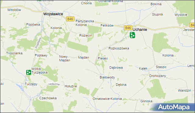 mapa Pielaki gmina Uchanie, Pielaki gmina Uchanie na mapie Targeo