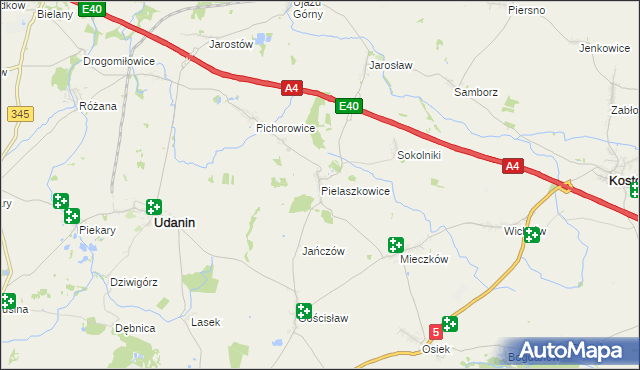 mapa Pielaszkowice, Pielaszkowice na mapie Targeo