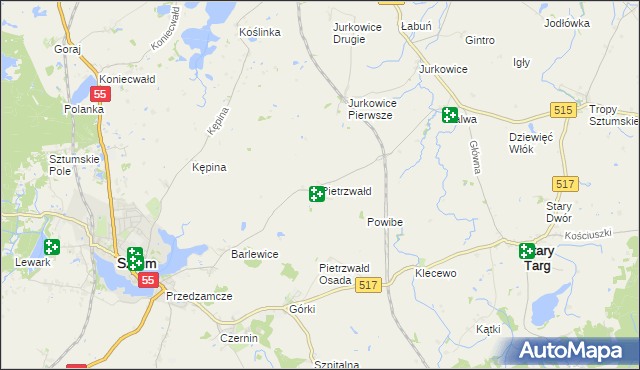 mapa Pietrzwałd gmina Sztum, Pietrzwałd gmina Sztum na mapie Targeo