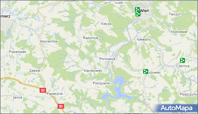 mapa Pilchowice gmina Wleń, Pilchowice gmina Wleń na mapie Targeo