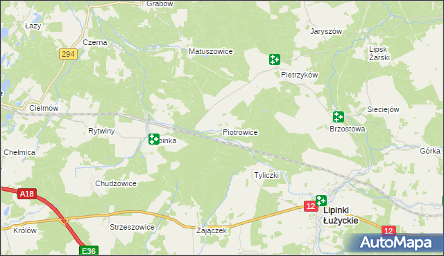 mapa Piotrowice gmina Lipinki Łużyckie, Piotrowice gmina Lipinki Łużyckie na mapie Targeo