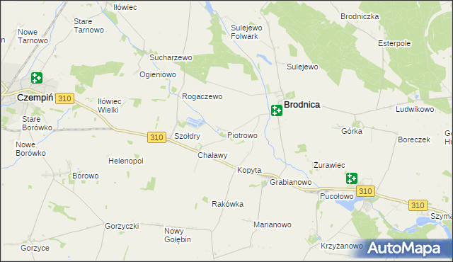 mapa Piotrowo gmina Brodnica, Piotrowo gmina Brodnica na mapie Targeo