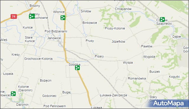 mapa Pisary gmina Ożarów, Pisary gmina Ożarów na mapie Targeo