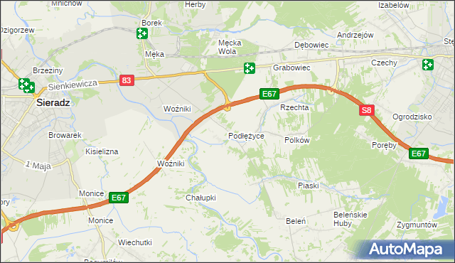mapa Podłężyce, Podłężyce na mapie Targeo