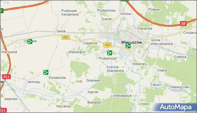 mapa Podzamcze gmina Wieruszów, Podzamcze gmina Wieruszów na mapie Targeo