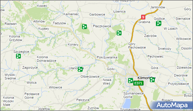 mapa Pokrzywianka gmina Klimontów, Pokrzywianka gmina Klimontów na mapie Targeo