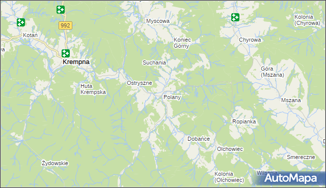 mapa Polany gmina Krempna, Polany gmina Krempna na mapie Targeo