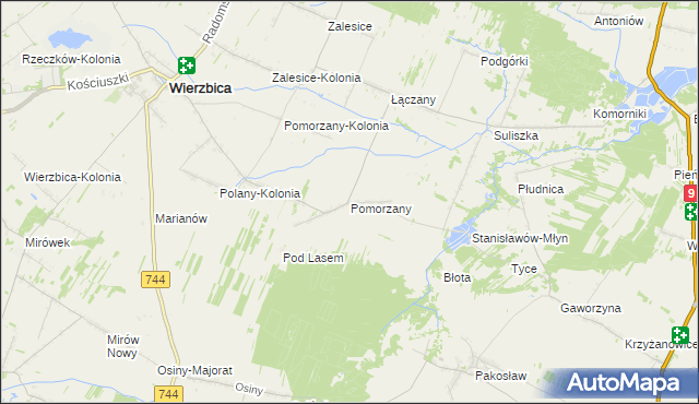 mapa Pomorzany gmina Wierzbica, Pomorzany gmina Wierzbica na mapie Targeo