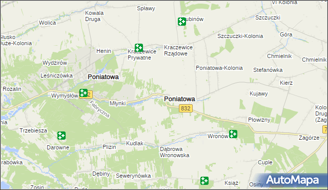 mapa Poniatowa powiat opolski, Poniatowa powiat opolski na mapie Targeo