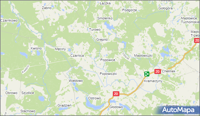 mapa Popowice gmina Miastko, Popowice gmina Miastko na mapie Targeo