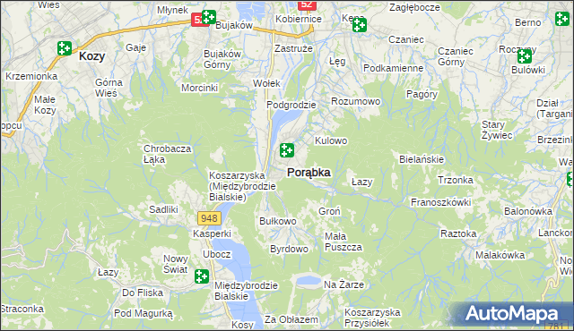 mapa Porąbka powiat bielski, Porąbka powiat bielski na mapie Targeo