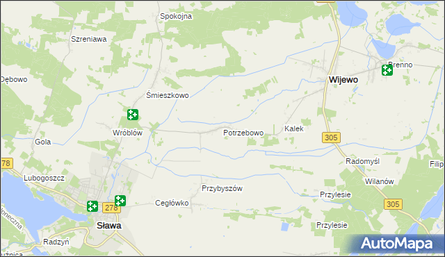 mapa Potrzebowo gmina Wijewo, Potrzebowo gmina Wijewo na mapie Targeo