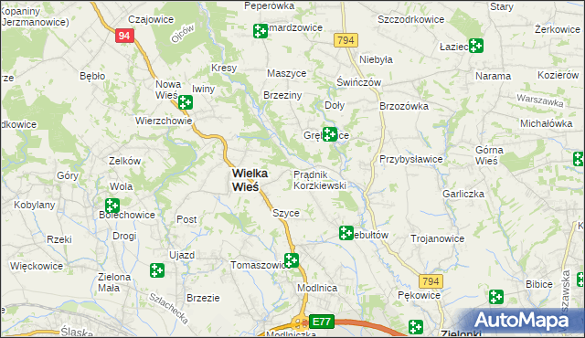 mapa Prądnik Korzkiewski, Prądnik Korzkiewski na mapie Targeo