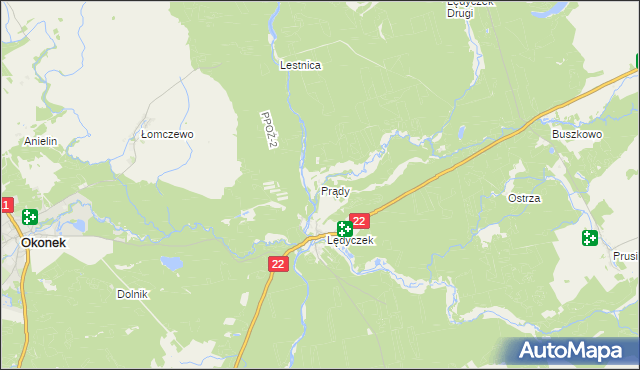 mapa Prądy gmina Czarne, Prądy gmina Czarne na mapie Targeo