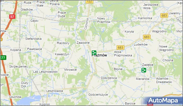 mapa Prażmów powiat piaseczyński, Prażmów powiat piaseczyński na mapie Targeo