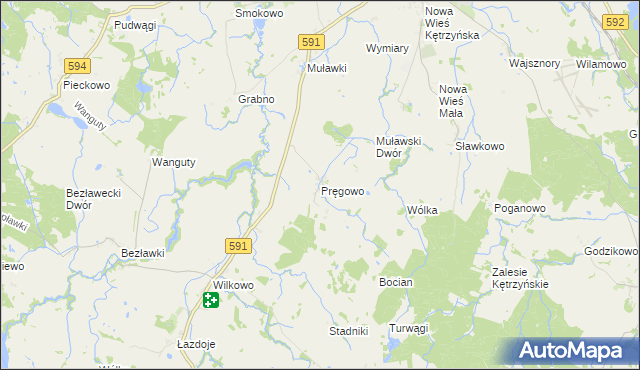 mapa Pręgowo gmina Kętrzyn, Pręgowo gmina Kętrzyn na mapie Targeo