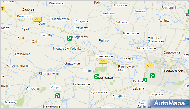 mapa Przesławice gmina Koniusza, Przesławice gmina Koniusza na mapie Targeo