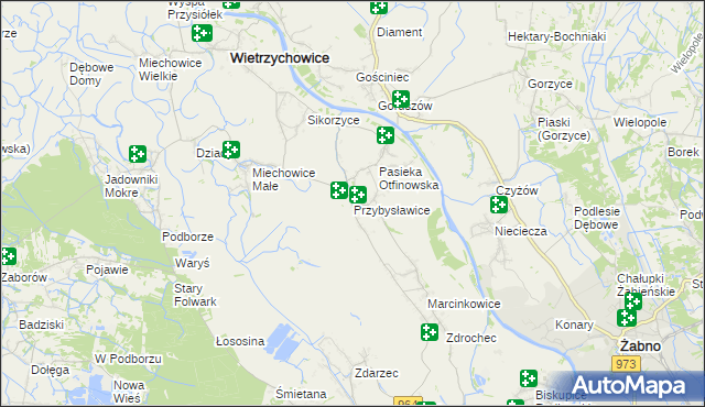 mapa Przybysławice gmina Radłów, Przybysławice gmina Radłów na mapie Targeo