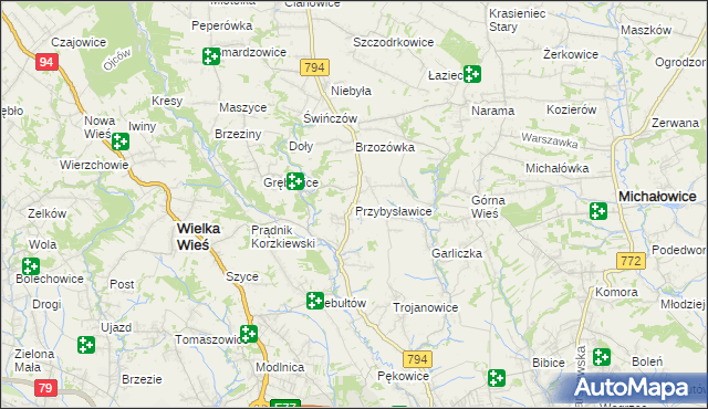 mapa Przybysławice gmina Zielonki, Przybysławice gmina Zielonki na mapie Targeo