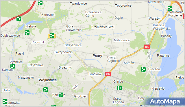 mapa Psary powiat będziński, Psary powiat będziński na mapie Targeo