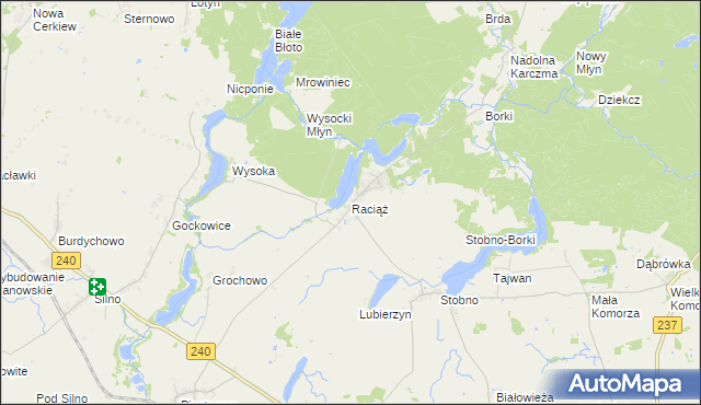 mapa Raciąż gmina Tuchola, Raciąż gmina Tuchola na mapie Targeo