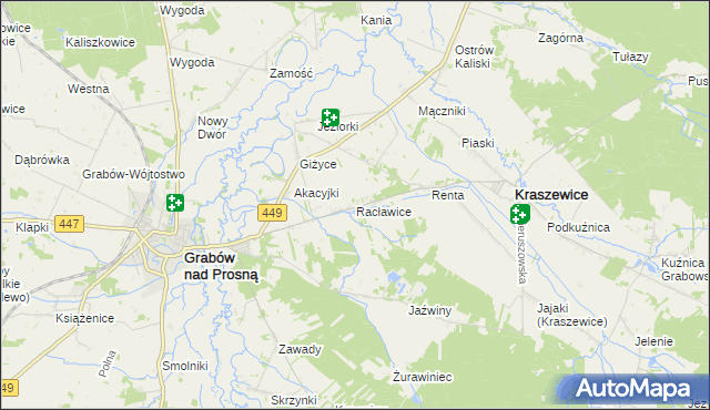 mapa Racławice gmina Kraszewice, Racławice gmina Kraszewice na mapie Targeo