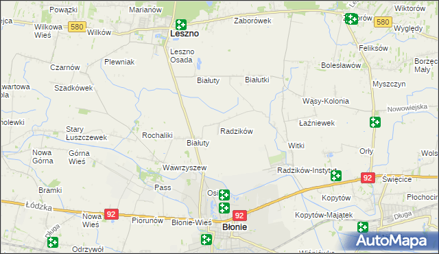 mapa Radzików gmina Błonie, Radzików gmina Błonie na mapie Targeo