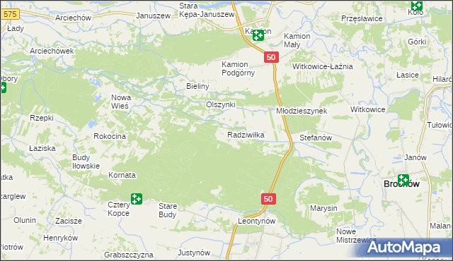 mapa Radziwiłka gmina Młodzieszyn, Radziwiłka gmina Młodzieszyn na mapie Targeo