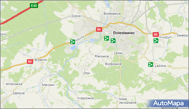 mapa Rakowice gmina Bolesławiec, Rakowice gmina Bolesławiec na mapie Targeo