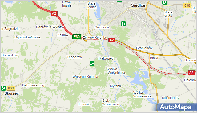 mapa Rakowiec gmina Siedlce, Rakowiec gmina Siedlce na mapie Targeo