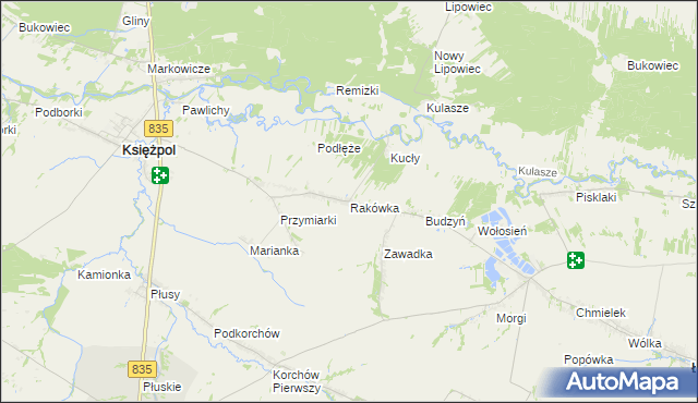 mapa Rakówka gmina Księżpol, Rakówka gmina Księżpol na mapie Targeo