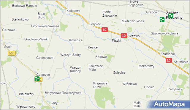 mapa Rekowo gmina Zawidz, Rekowo gmina Zawidz na mapie Targeo