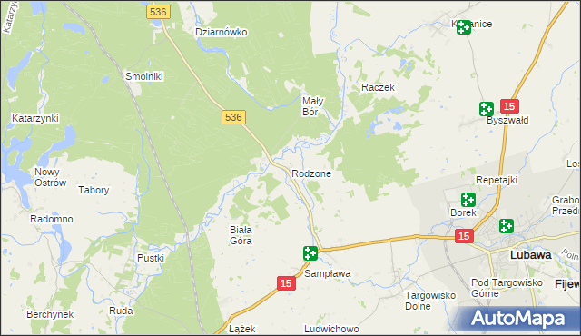 mapa Rodzone gmina Lubawa, Rodzone gmina Lubawa na mapie Targeo