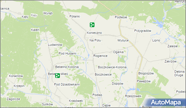 mapa Rogienice gmina Włoszczowa, Rogienice gmina Włoszczowa na mapie Targeo