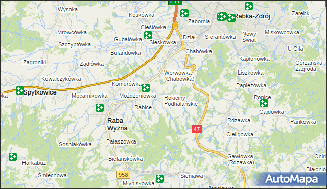 mapa Rokiciny Podhalańskie, Rokiciny Podhalańskie na mapie Targeo