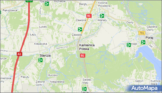 mapa Romanów gmina Kamienica Polska, Romanów gmina Kamienica Polska na mapie Targeo