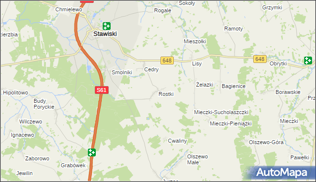 mapa Rostki gmina Stawiski, Rostki gmina Stawiski na mapie Targeo