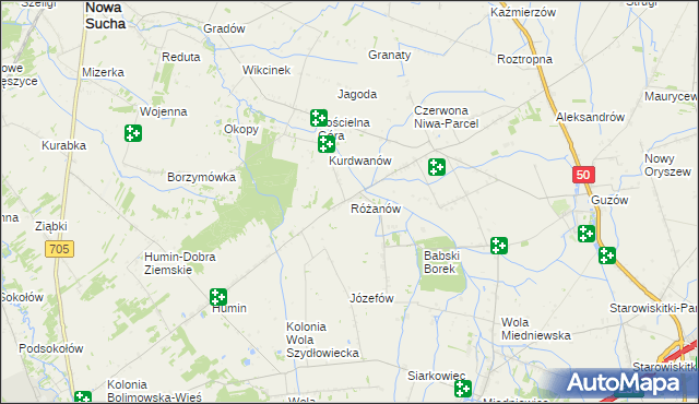 mapa Różanów gmina Wiskitki, Różanów gmina Wiskitki na mapie Targeo